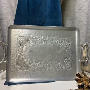 Vintage Elegant Forged Aluminum Serving Tray with Handles- Grape Vine Design